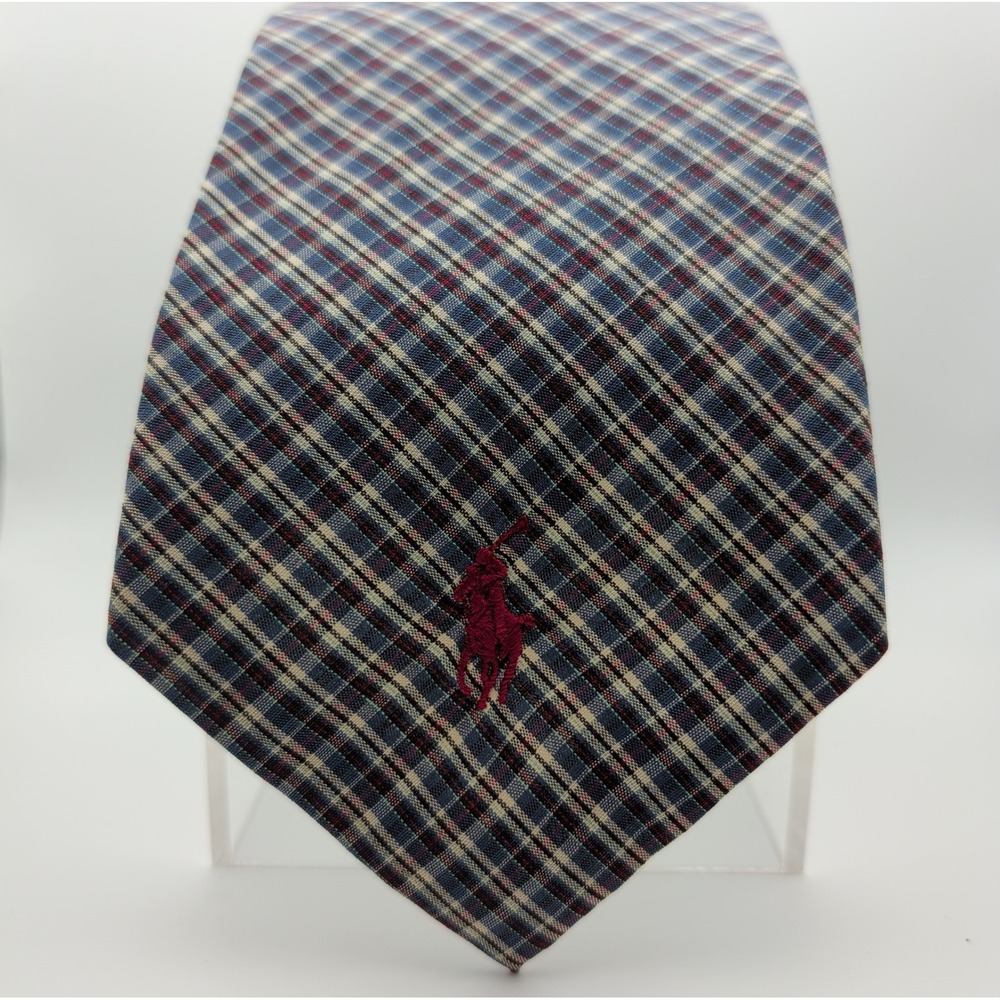 Polo Ralph Lauren NWT Mens Plaid Cotton Necktie Blue Red Cream Red Pony Preppy